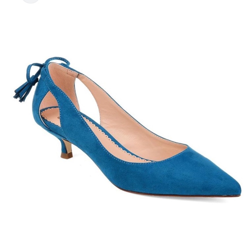 Journee Collection Teal Blue Suede Bindi DOrsay Kitten Heels Women's Size 10